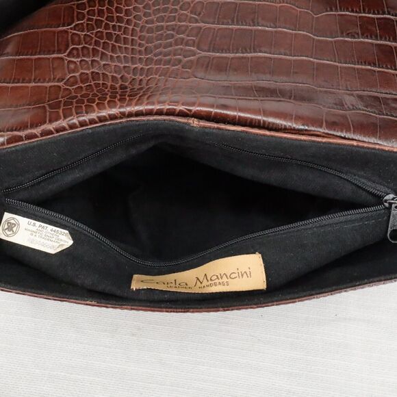 Carla Mancini Handbag Womens Brown Black Leather Alligator Texture Shoulder Bag - Picture 13 of 14